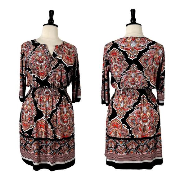 EnFocus Studio Blouson Dress Split Neck Navy Pink Paisley Women’s Plus Size 14W - Picture 11 of 11